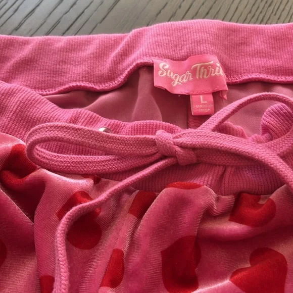 Sugar Thrills SupervSoft Red Pink Heart Lounge Pants Pajama Bottoms - Picture 2 of 2